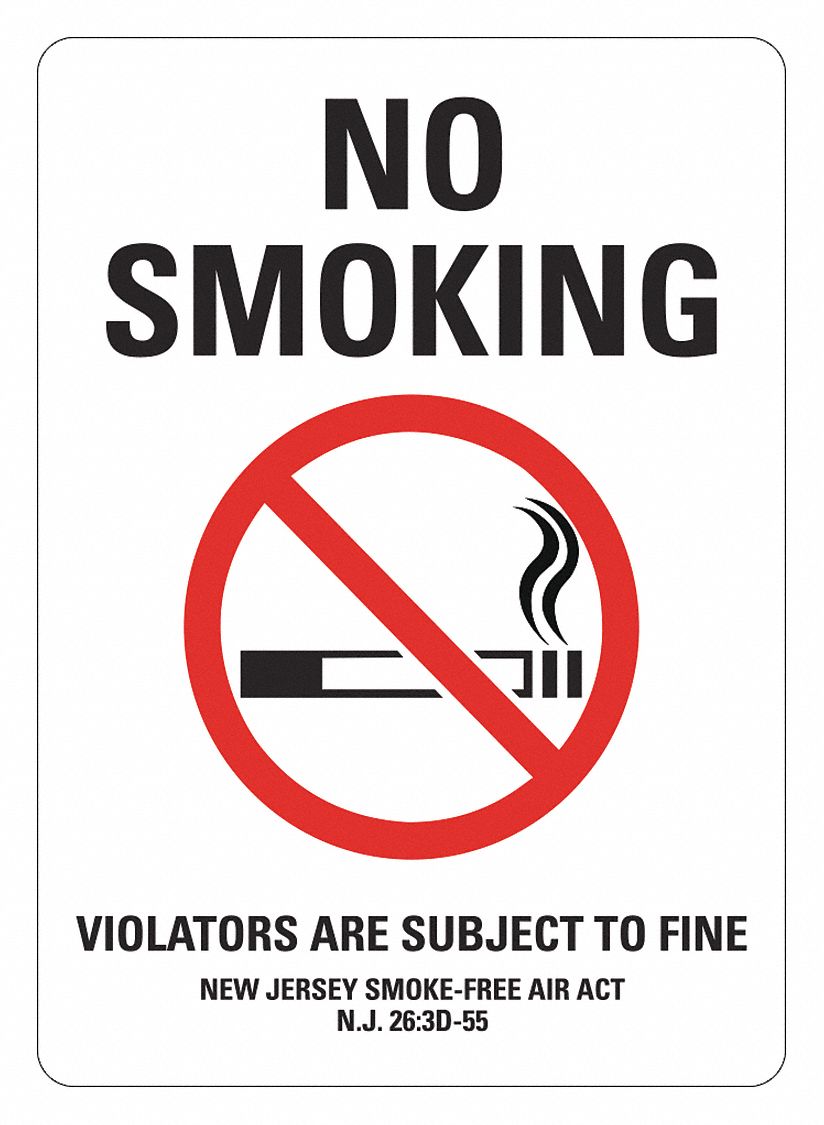 No Smoking Sign: Plastic, Mounting Holes Sign Mounting, 14 in x 10 in Nominal Sign Size