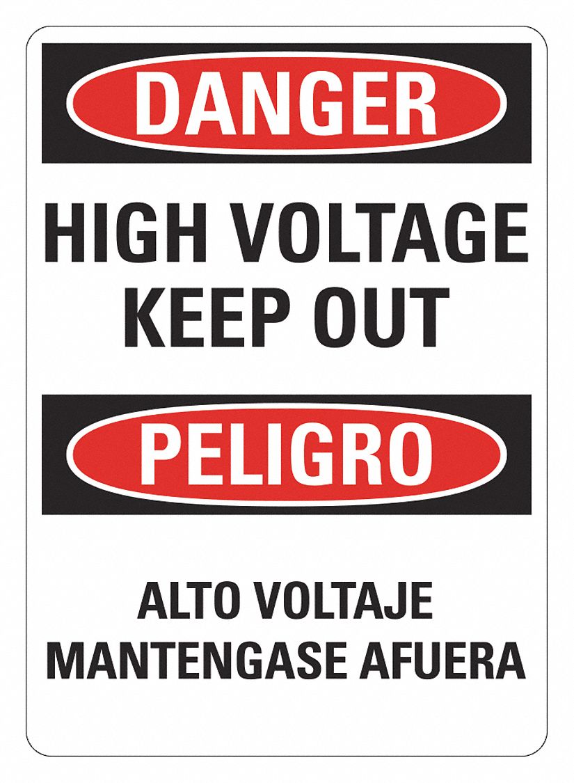 Danger Sign: Plastic, Mounting Holes Sign Mounting, 14 in x 10 in Nominal Sign Size, 0.055 in Thick