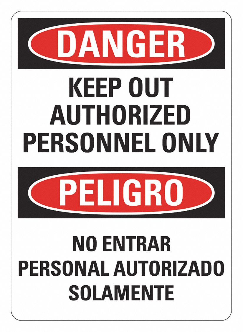 Danger Sign: Plastic, Mounting Holes Sign Mounting, 14 in x 10 in Nominal Sign Size, 0.055 in Thick