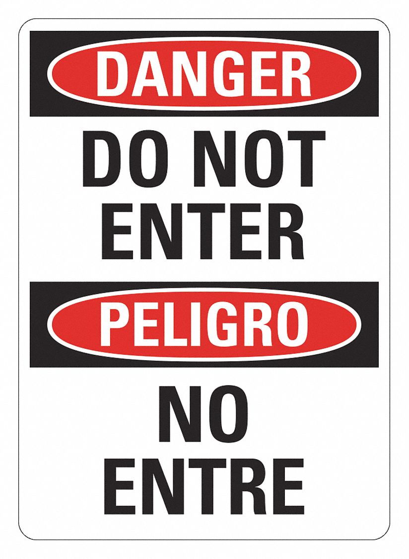 Danger Sign: Plastic, Mounting Holes Sign Mounting, 14 in x 10 in Nominal Sign Size, 0.055 in Thick