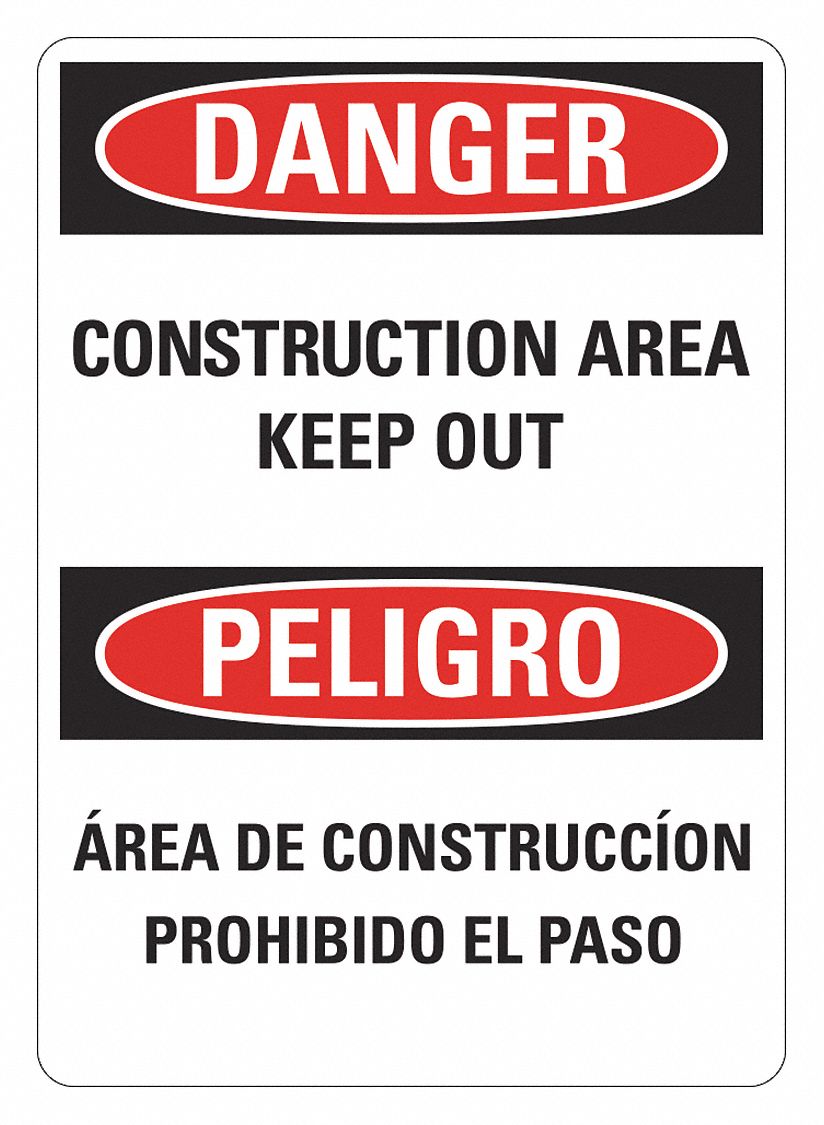 Danger Sign: Plastic, Mounting Holes Sign Mounting, 14 in x 10 in Nominal Sign Size, 0.055 in Thick