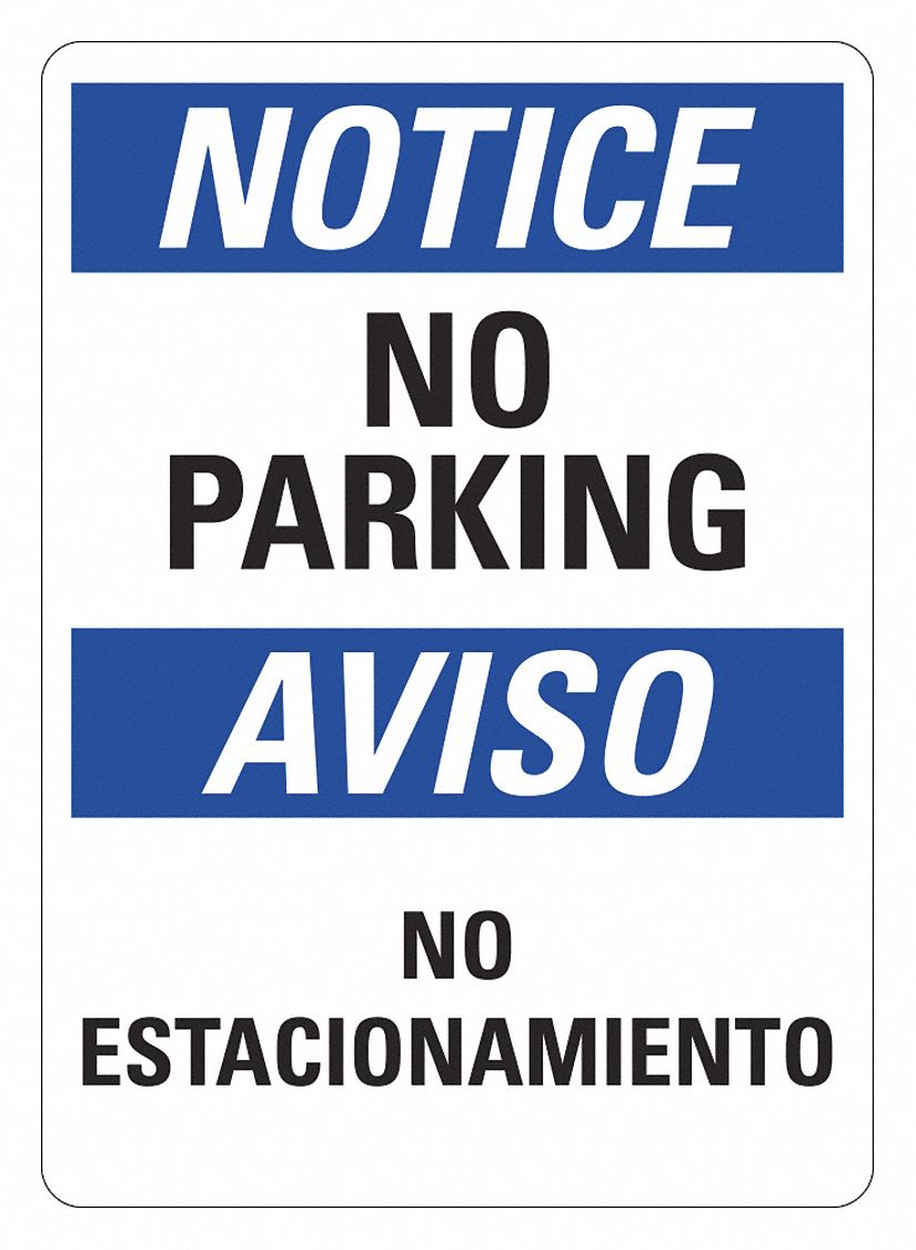 Plastic No Parking Sign: Non-PVC Polymer, 14 in x 10 in Nominal Sign Size, Not Retroreflective