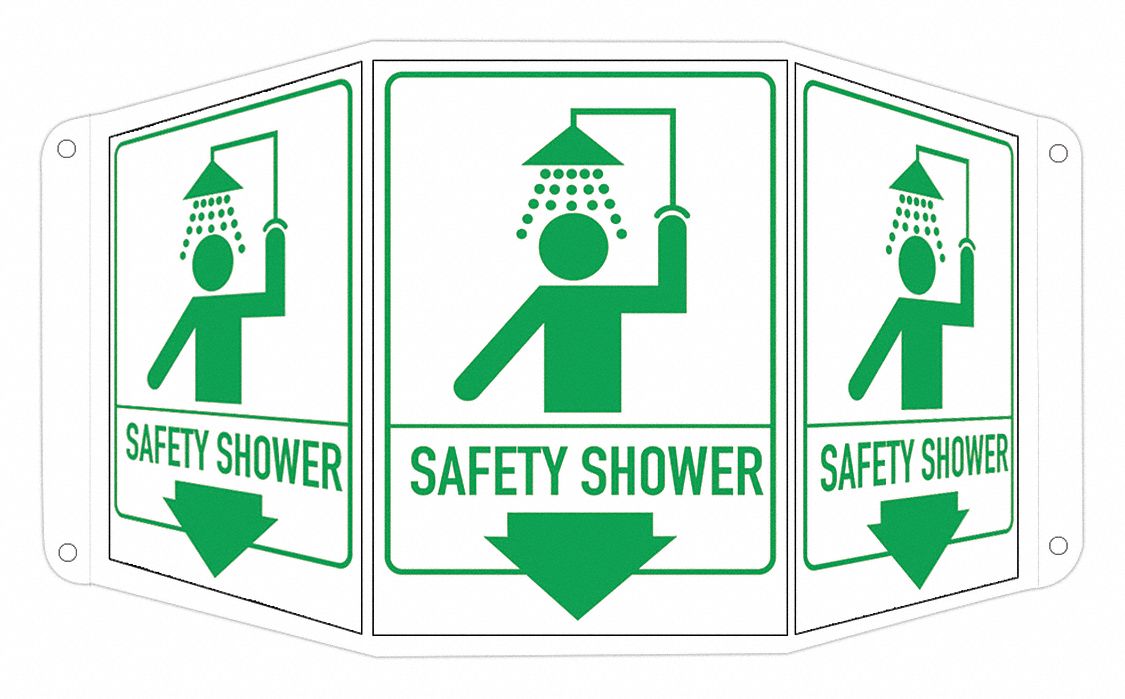 Reflective Shower Sign: Aluminum, Mounting Holes Sign Mounting, 10 in x 17 1/2 in Nominal Sign Size