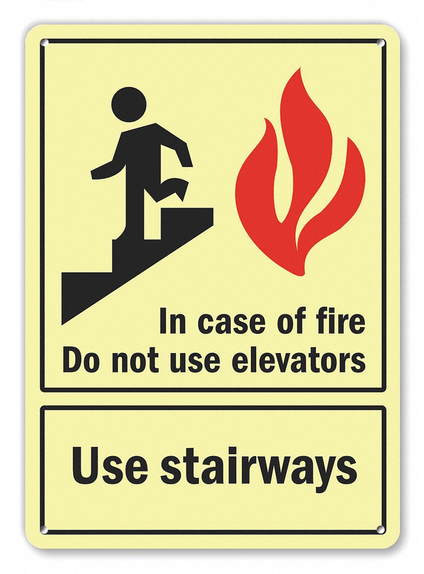 Aluminum Elevator Hazard Sign: Aluminum, Mounting Holes Sign Mounting, Not Retroreflective
