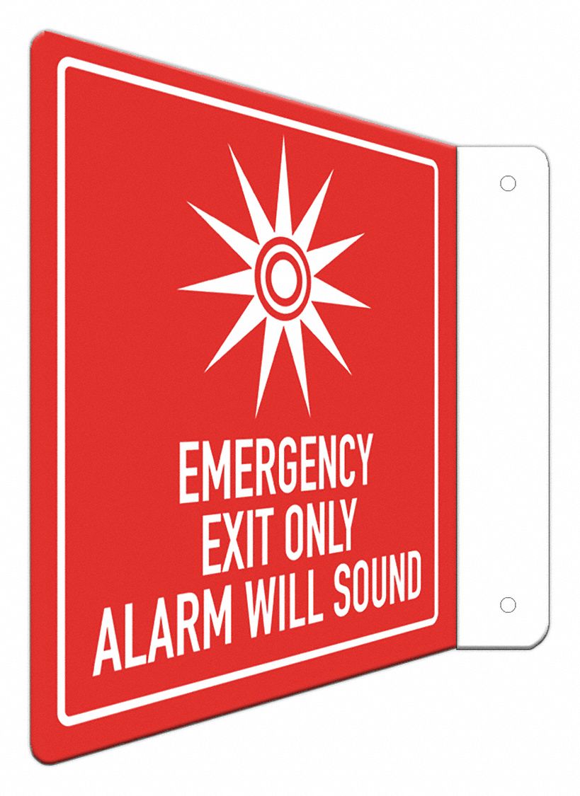 Aluminum Emergency Exit Sign: Aluminum, Mounting Holes Sign Mounting, 8 in x 8 in Nominal Sign Size