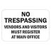 No Trespassing Vendors And Visitors Must Register At Main Office Signs
