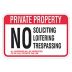 Private Property: No Soliciting No Loitering No Trespassing All Offenders Will Be Prosecuted To The Full Extent Of The Law Signs