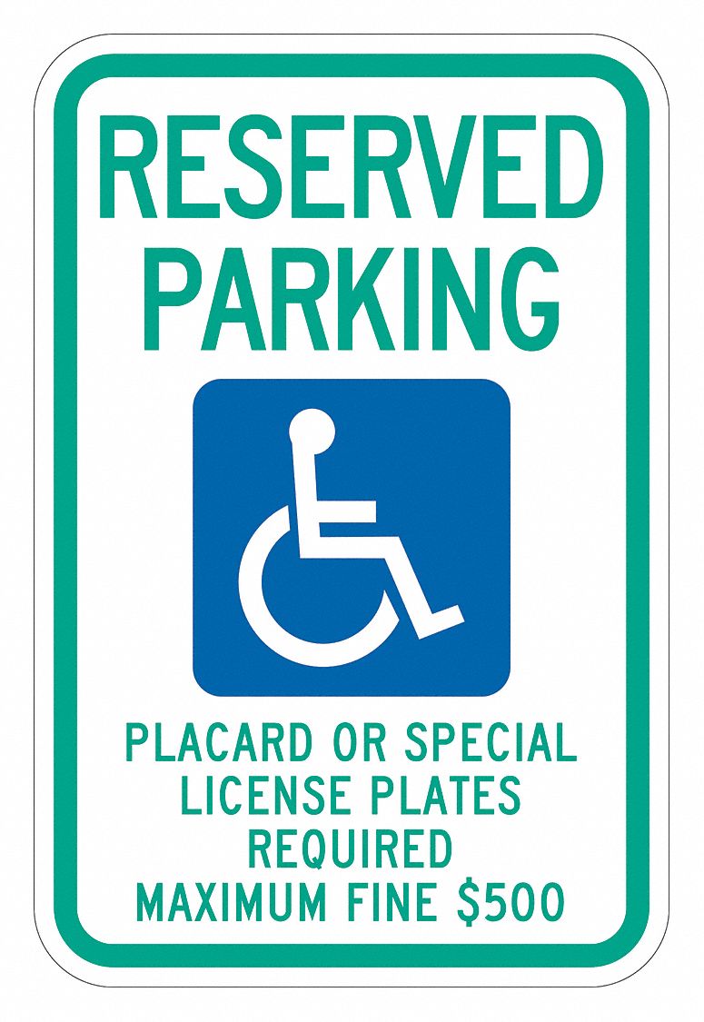 Handicap Parking Sign: 18 in x 12 in Nominal Sign Size, Aluminum, 0.063 in, High Intensity Prismatic