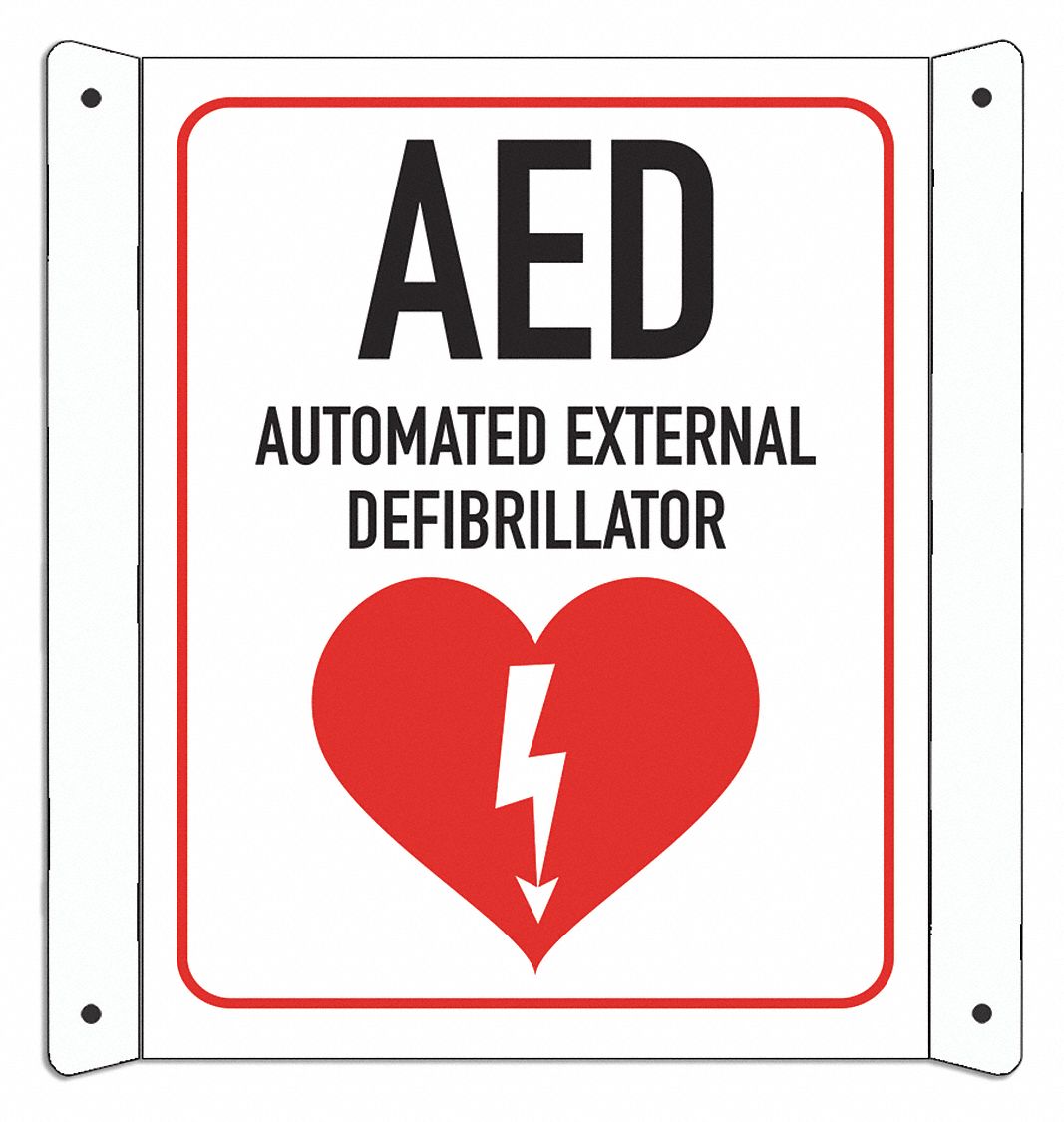 Aluminum Aed AED Sign: Aluminum, Mounting Holes Sign Mounting, 10 in x 8 in Nominal Sign Size