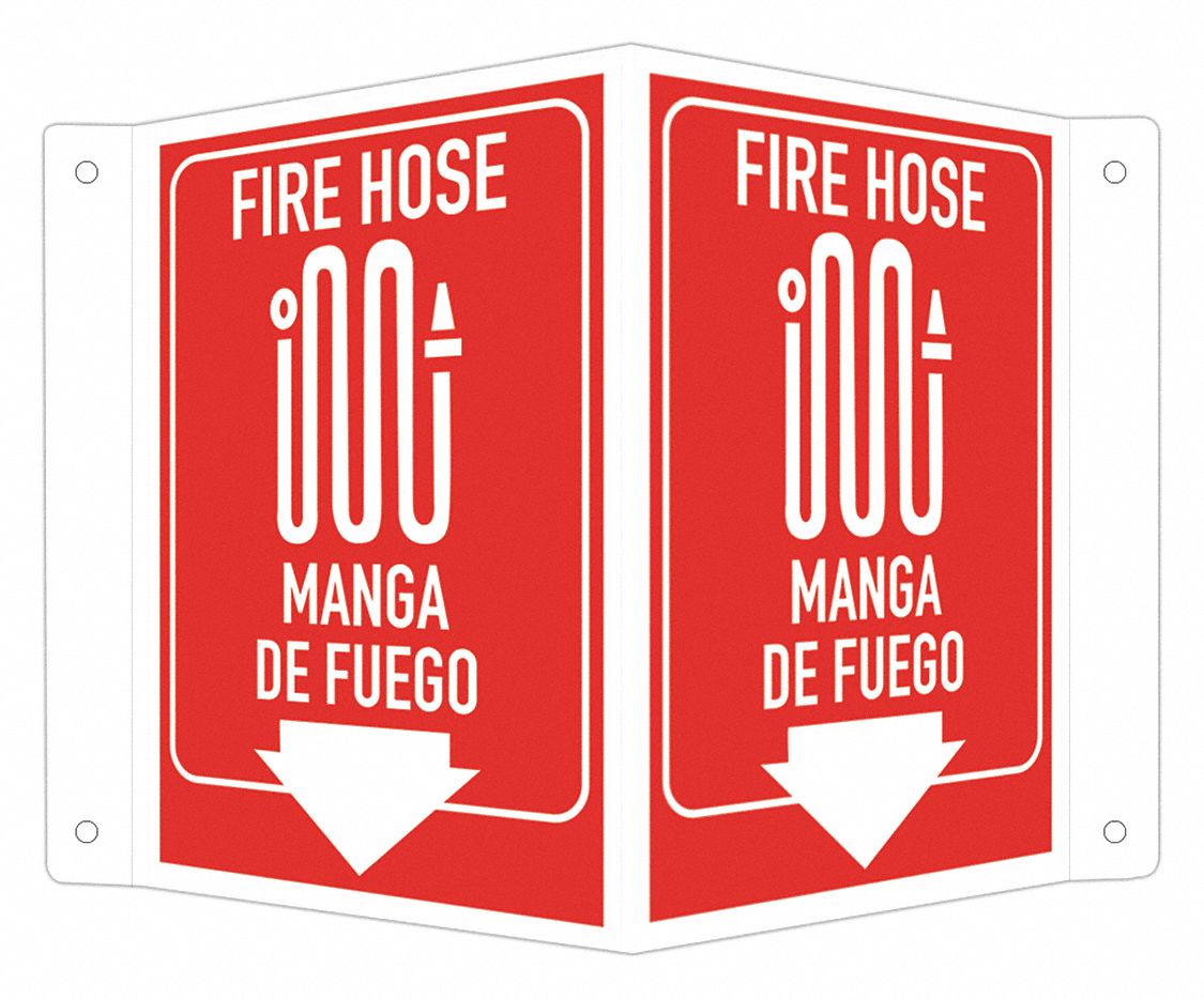 Reflective Fire Extinguisher Fire Hose Sign: Aluminum, Mounting Holes Sign Mounting, Engineer Grade