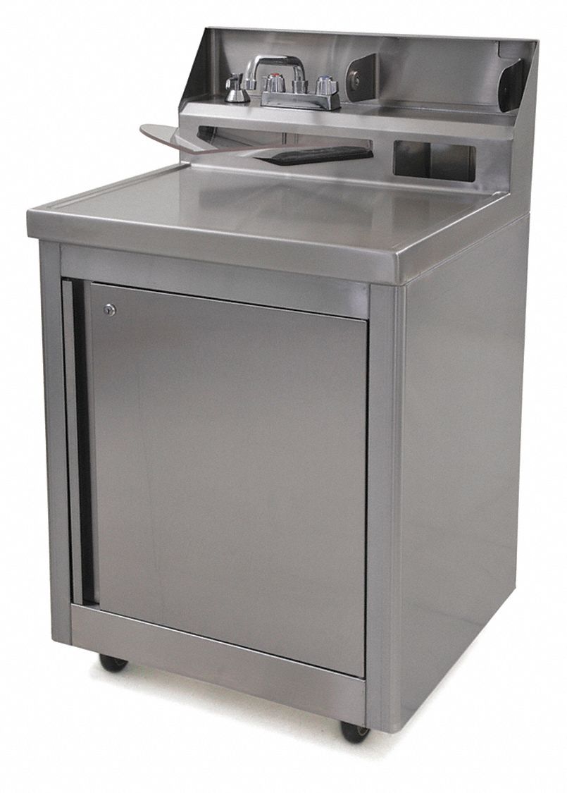 Portable Hand Sink: Water Heater Included, Dual Manual Handle, 0.5 gpm Flow Rate