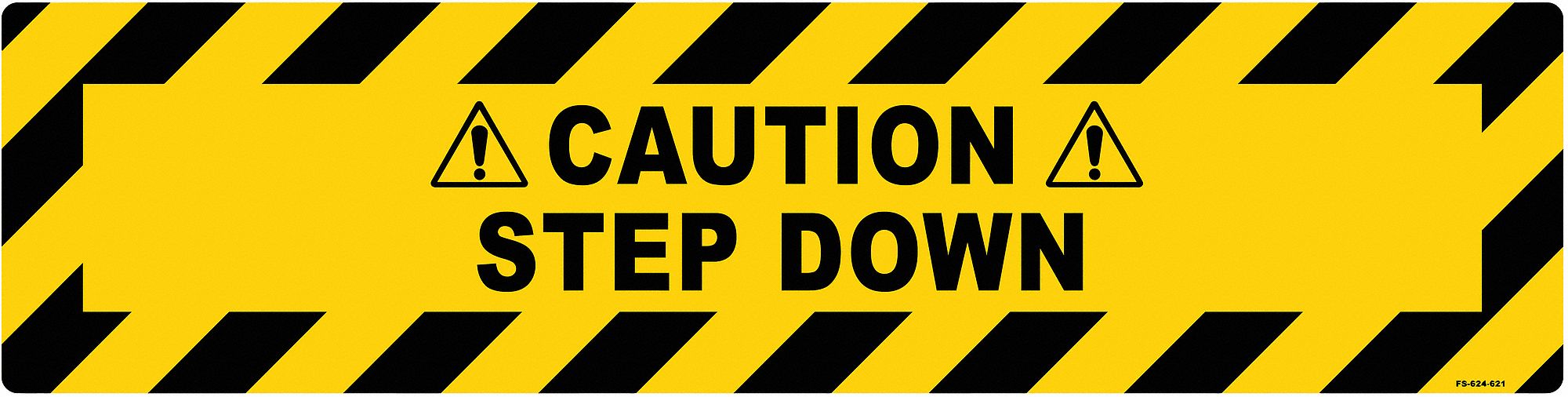 ANTI-SLIP FLOOR SIGN, VINYL, ADHESIVE MOUNT, 6 IN X 24 IN NOMINAL SIGN SIZE, 0.012 IN THICK, CAUTION STEP DOWN