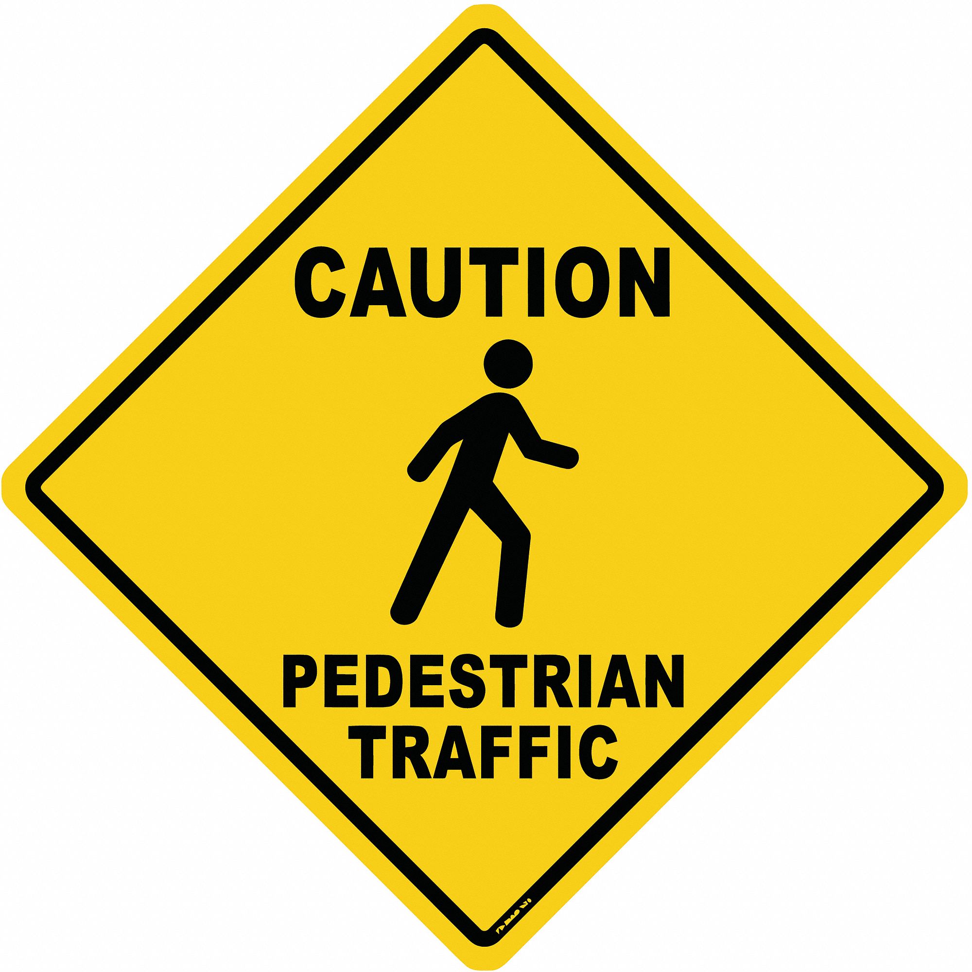 ANTI-SLIP FLOOR SIGN, VINYL, ADHESIVE MOUNT, 17 X 17 IN NOMINAL SIGN SIZE, 0.012 IN THICK, CAUTION, PEDESTRIAN TRAFFIC