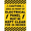 Caution, Area in Front Of Electrical Panel Must Be Keep Clear For 36 Inches Floor Signs