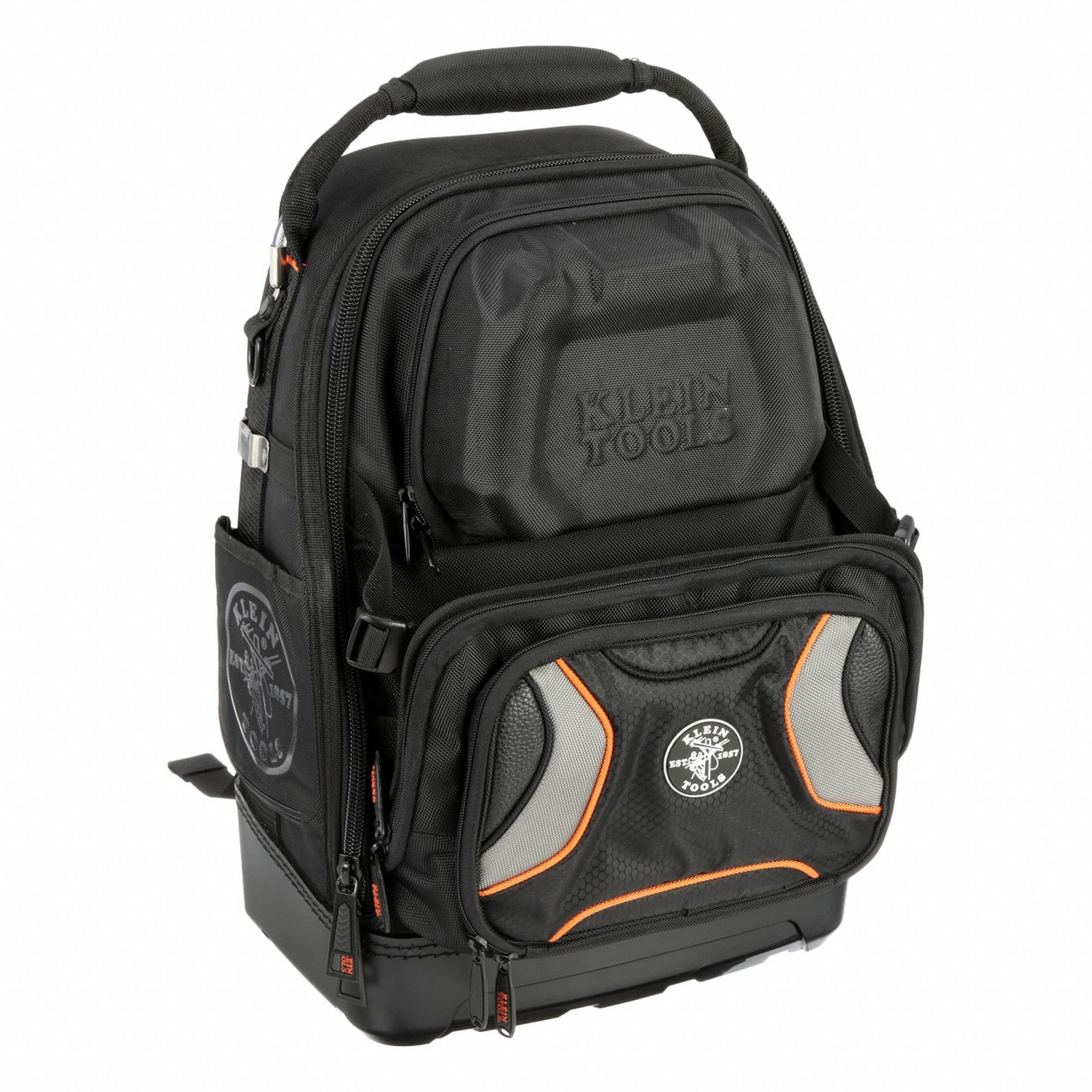 TOOL MASTER BACKPACK, 48 POCKETS, BLK/ORNG, 13 1/2 X 11 X 19 1/2 IN, BALLISTIC WEAVE/PP