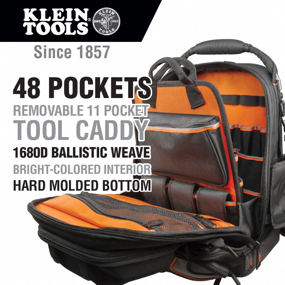 KLEIN TOOLS Tool Bag 12 Outside Pockets, 36 Inside Pockets, 13 1/2 in