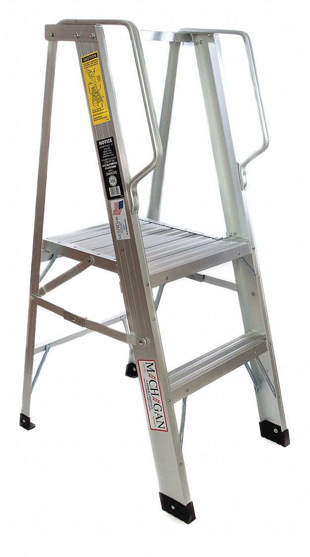 Aluminum Platform Stepladder, 2 ft Ladder Height, 2 ft Platform