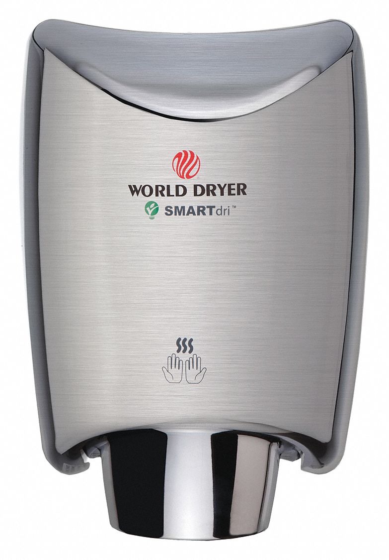 WORLD DRYER, Fixed, Stainless Steel, Hand Dryer 485D06K973A2 Grainger