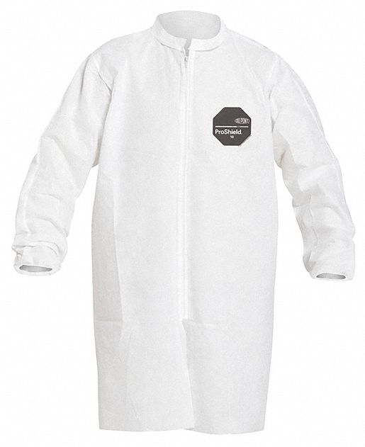 BLOUSE DE LABORATOIRE JETABLE,PROSHIELD,COL CHINOIS,POIGNETS ÉLASTIQUES,GLISSIÈRE,BLANCHE,3TG