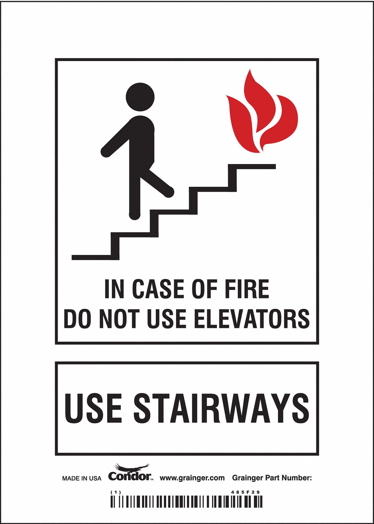 PANNEAU SECUR,IN CASE OF FIRE,7PO X 5PO