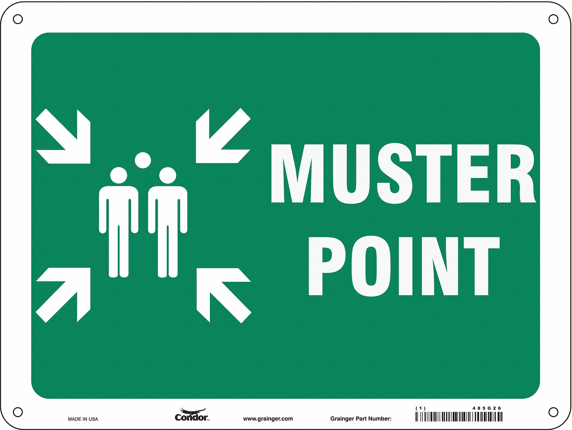 Condor Safety Sign Muster Point Sign Header No Header Fiberglass 18 In X 24 In 485g26