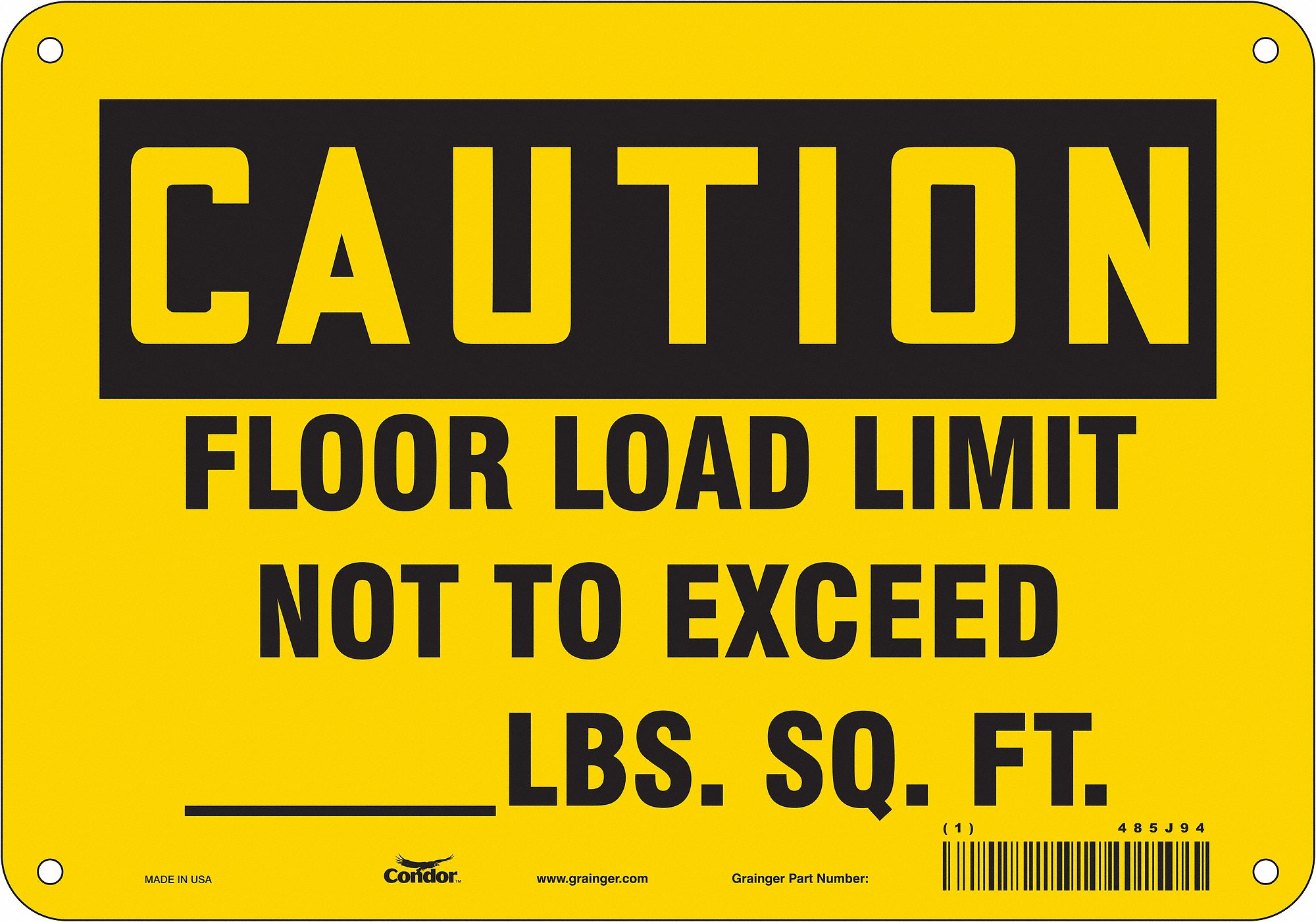 Safety Sign: Polyethylene, Mounting Holes Sign Mounting, 7 in x 10 in Nominal Sign Size, Caution