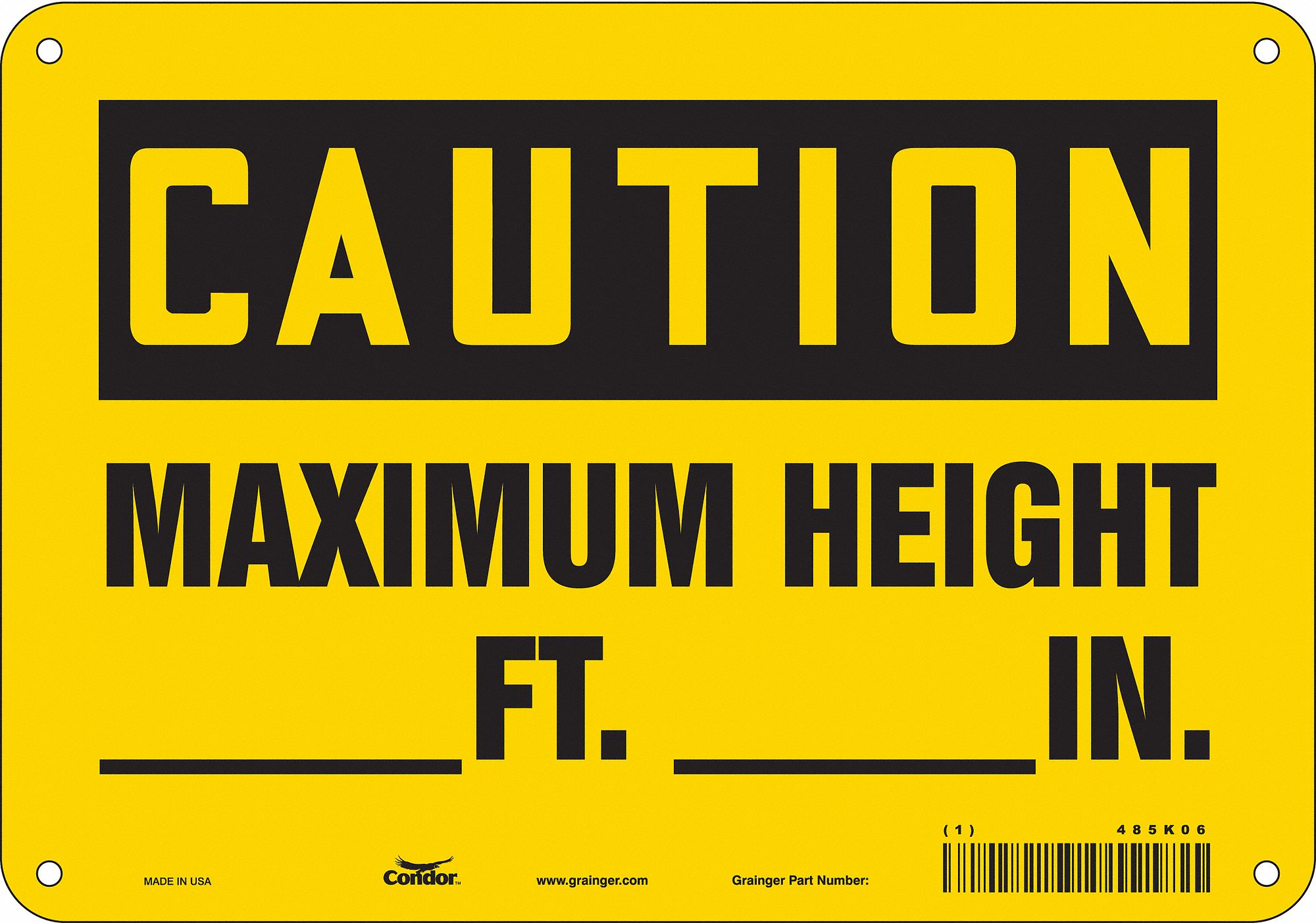 Safety Sign: Aluminum, Mounting Holes Sign Mounting, 7 in x 10 in Nominal Sign Size, 0.032 in Thick