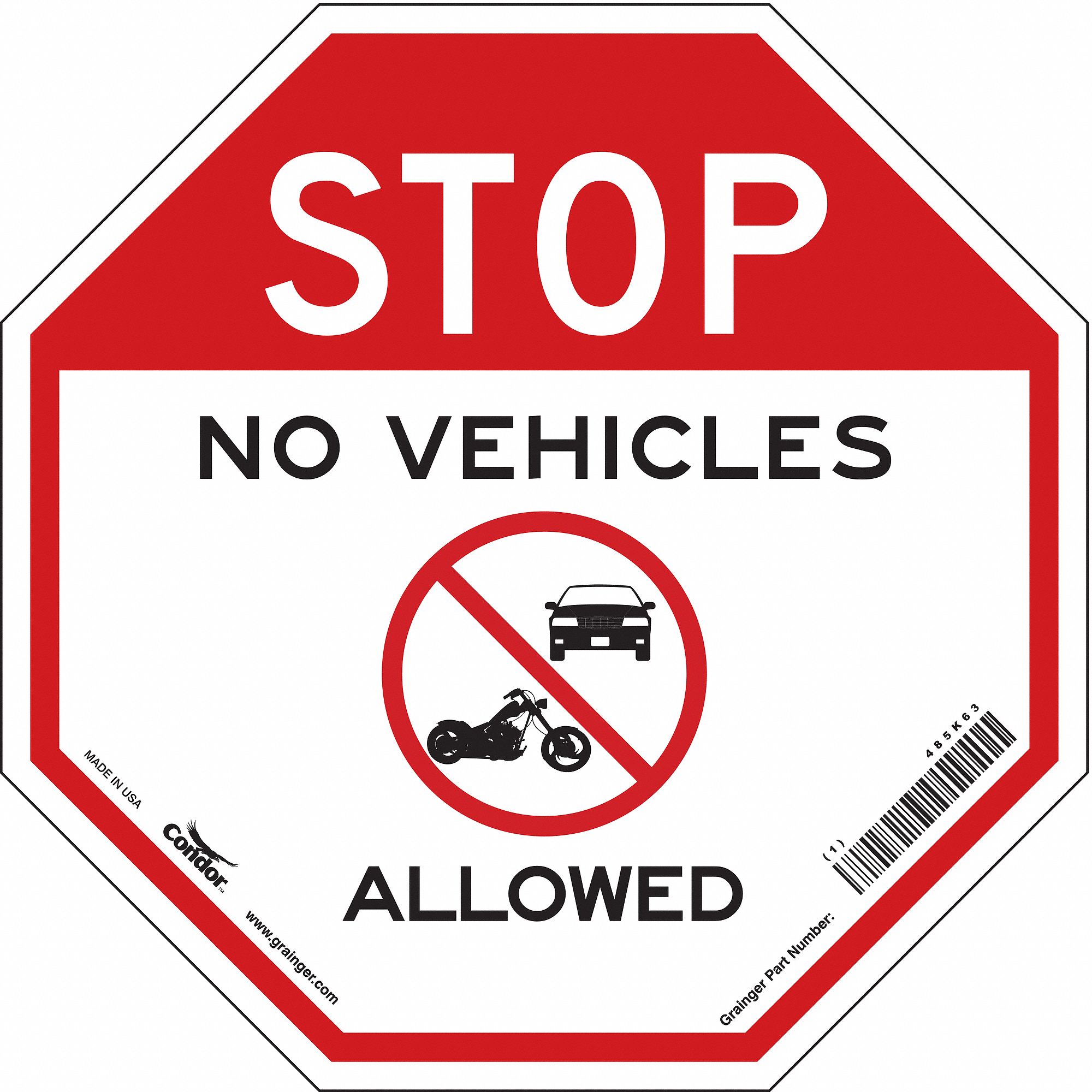 Safety Sign: Vinyl, Adhesive Sign Mounting, 18 in x 18 in Nominal Sign Size, Not Retroreflective