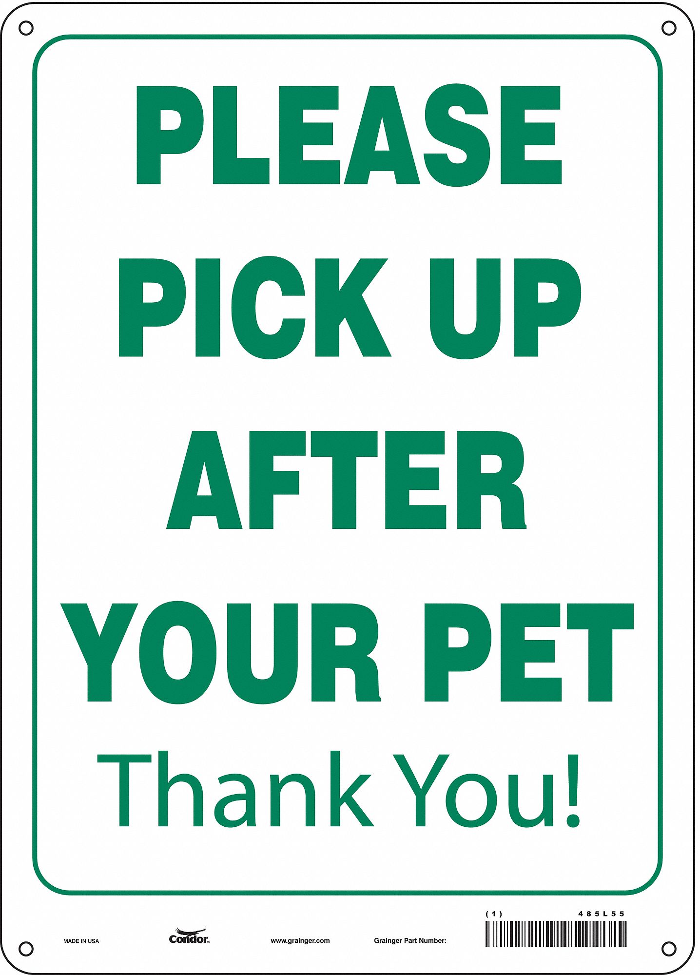 Safety Sign: Polyethylene, Mounting Holes Sign Mounting, 14 in x 10 in Nominal Sign Size, No Header
