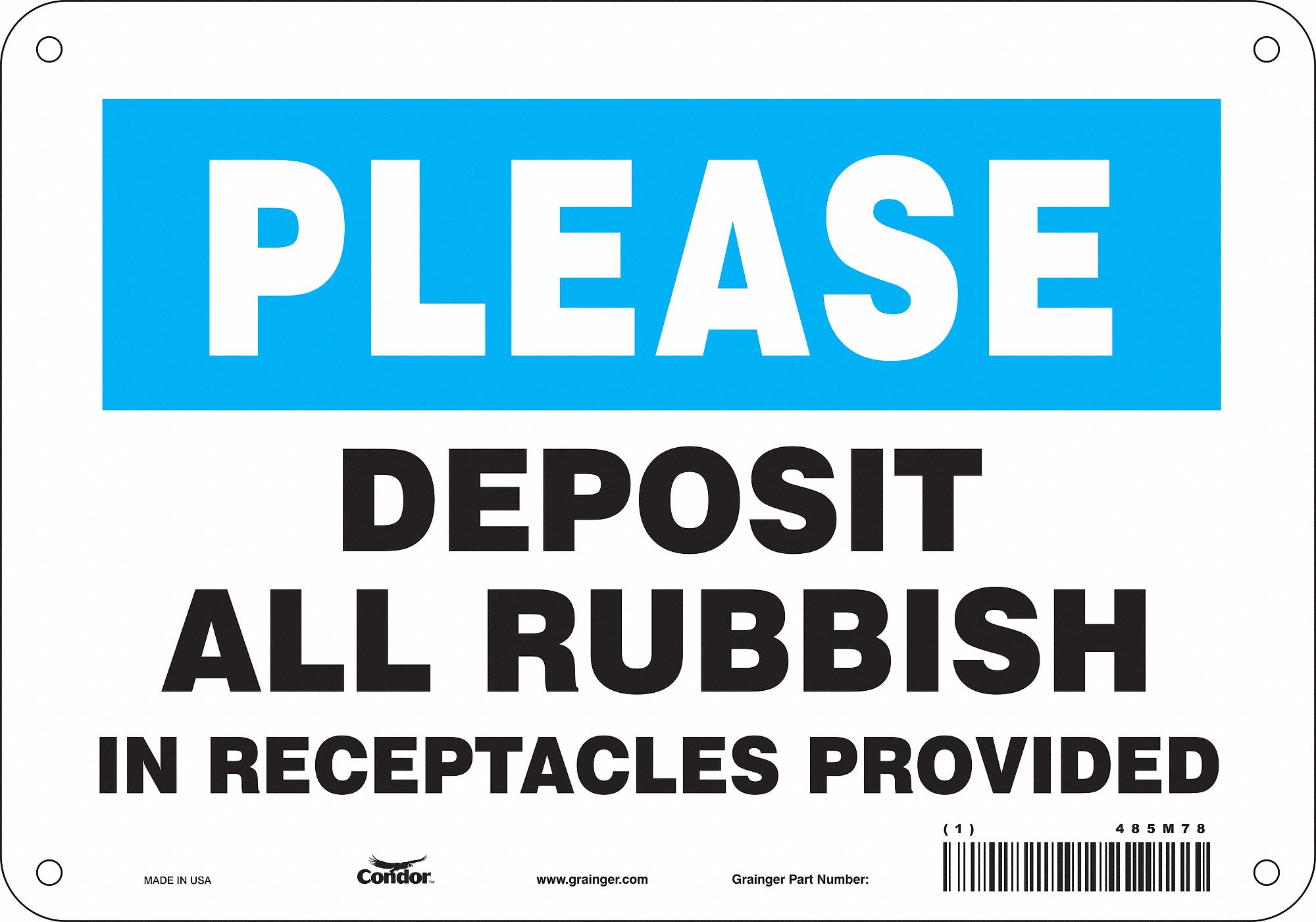 Safety Sign: Aluminum, Mounting Holes Sign Mounting, 7 in x 10 in Nominal Sign Size, 0.032 in Thick