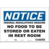 Notice: Federal Regulations Require No Food To Be Stored Or Eaten In Rest Room Signs