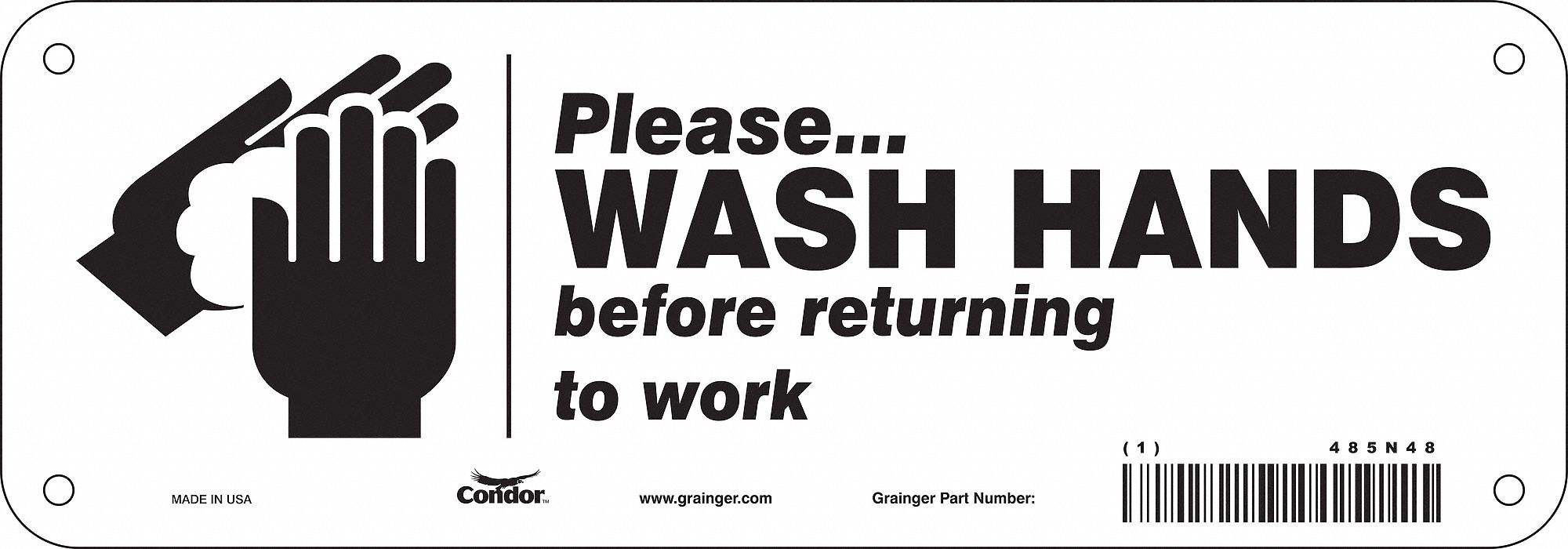 Safety Sign, 3 1/2 x 10 in, Polyethylene