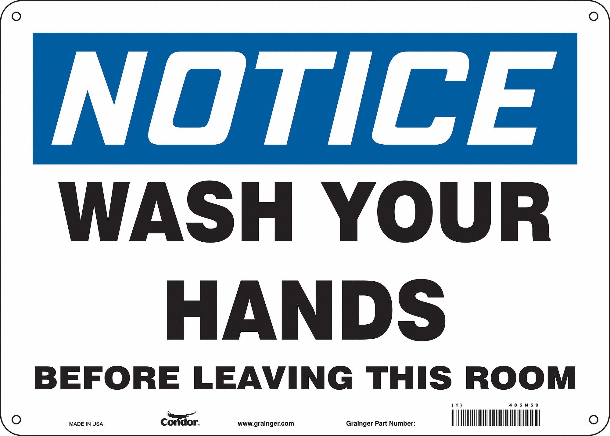 Safety Sign: Polyethylene, Mounting Holes Sign Mounting, 10 in x 14 in Nominal Sign Size, White