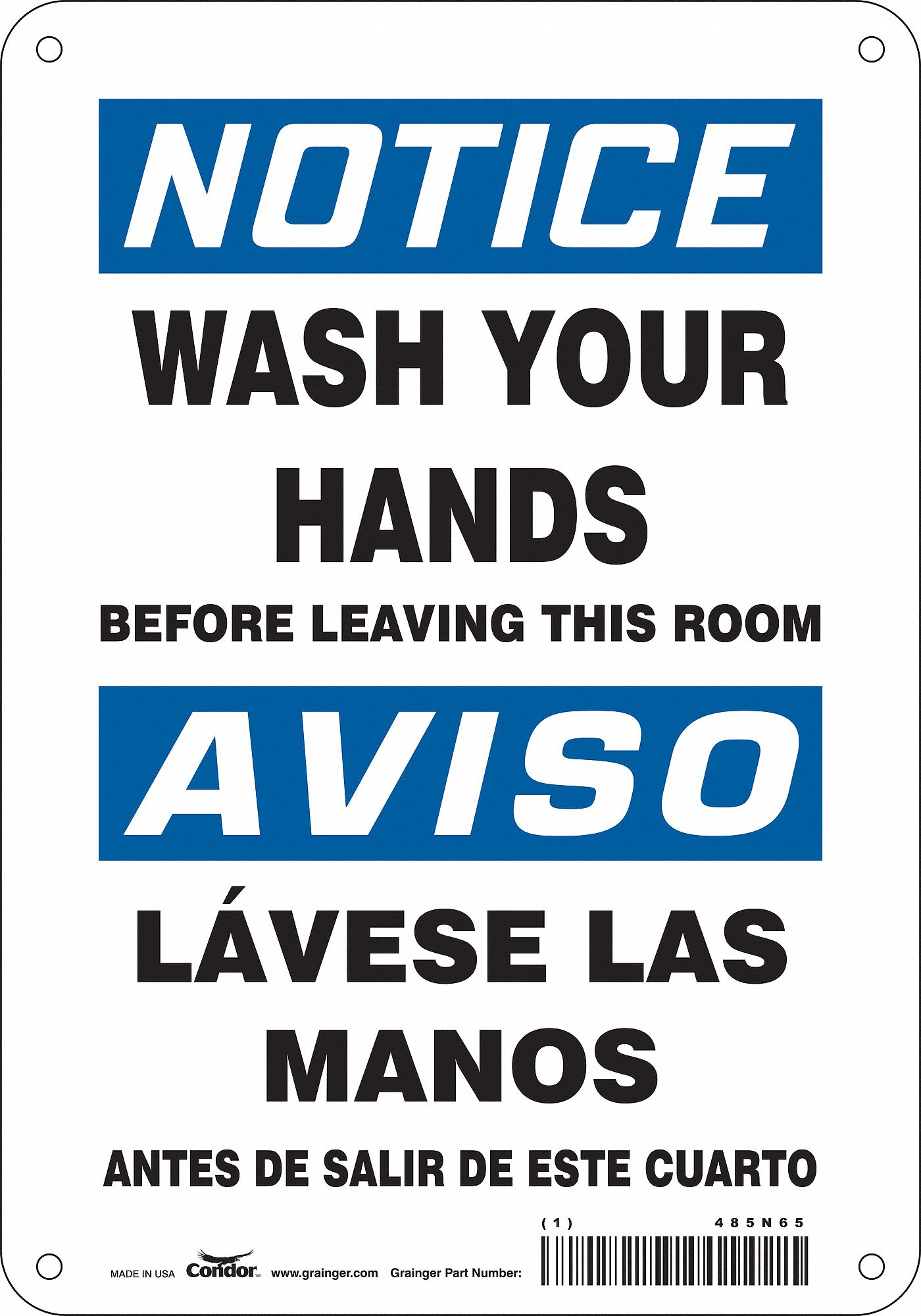 Safety Sign: Polyethylene, Mounting Holes Sign Mounting, 10 in x 7 in Nominal Sign Size, White