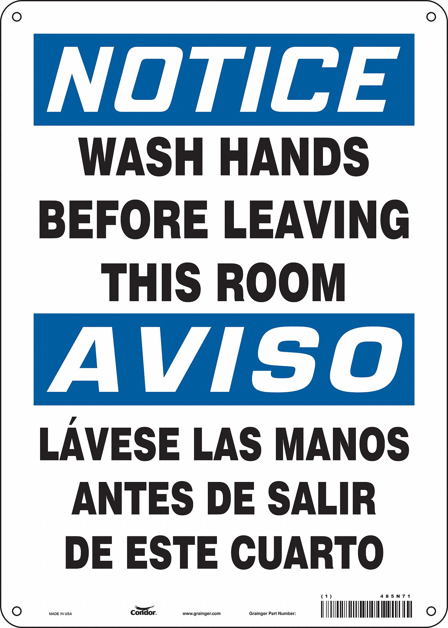 Safety Sign: Aluminum, Mounting Holes Sign Mounting, 14 in x 10 in Nominal Sign Size, 0.032 in Thick
