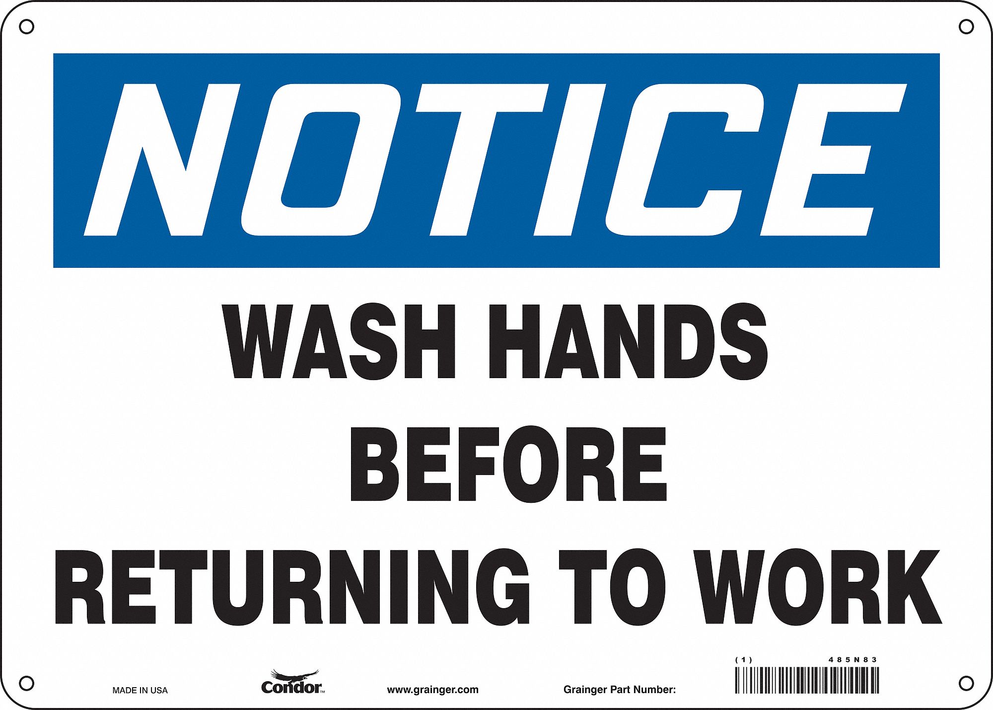 Safety Sign: Polyethylene, Mounting Holes Sign Mounting, 10 in x 14 in Nominal Sign Size, White