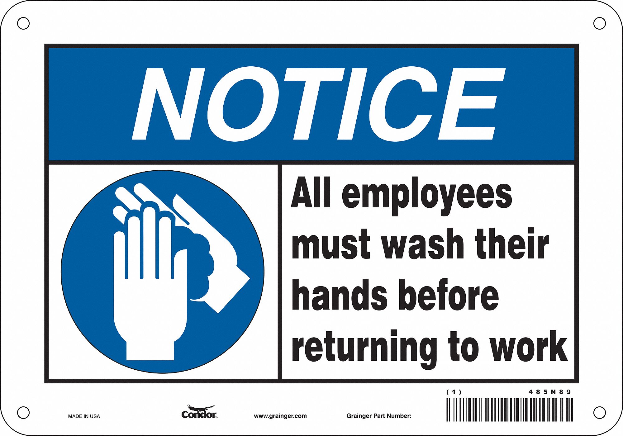 Safety Sign: Polyethylene, Mounting Holes Sign Mounting, 7 in x 10 in Nominal Sign Size, White
