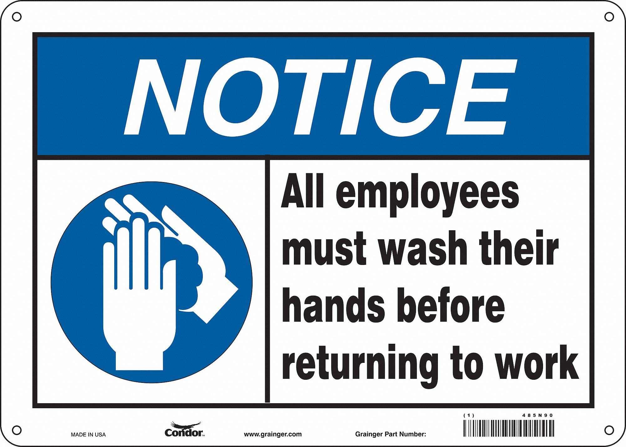 Safety Sign: Polyethylene, Mounting Holes Sign Mounting, 10 in x 14 in Nominal Sign Size, White