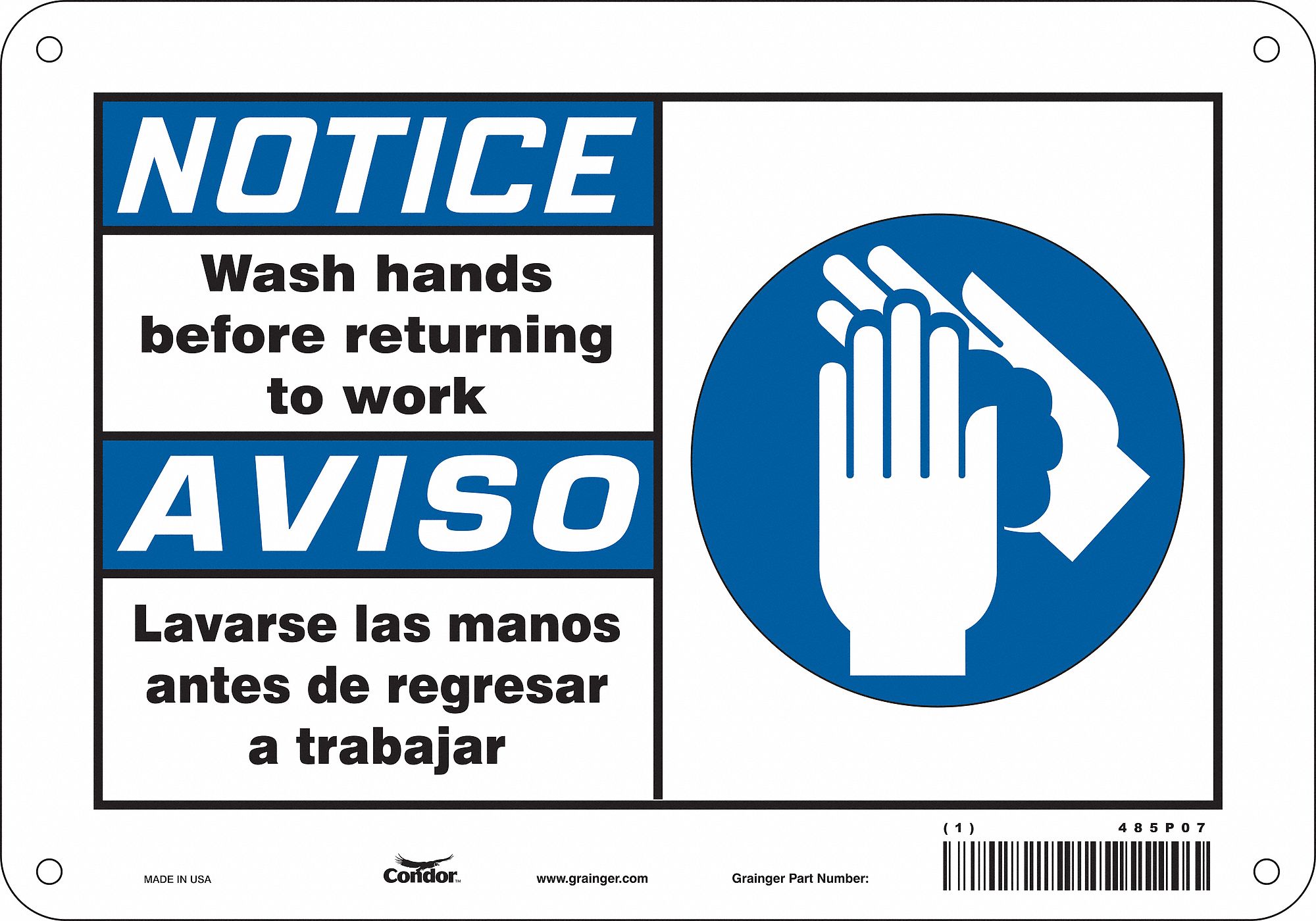 Safety Sign: Aluminum, Mounting Holes Sign Mounting, 7 in x 10 in Nominal Sign Size, 0.032 in Thick