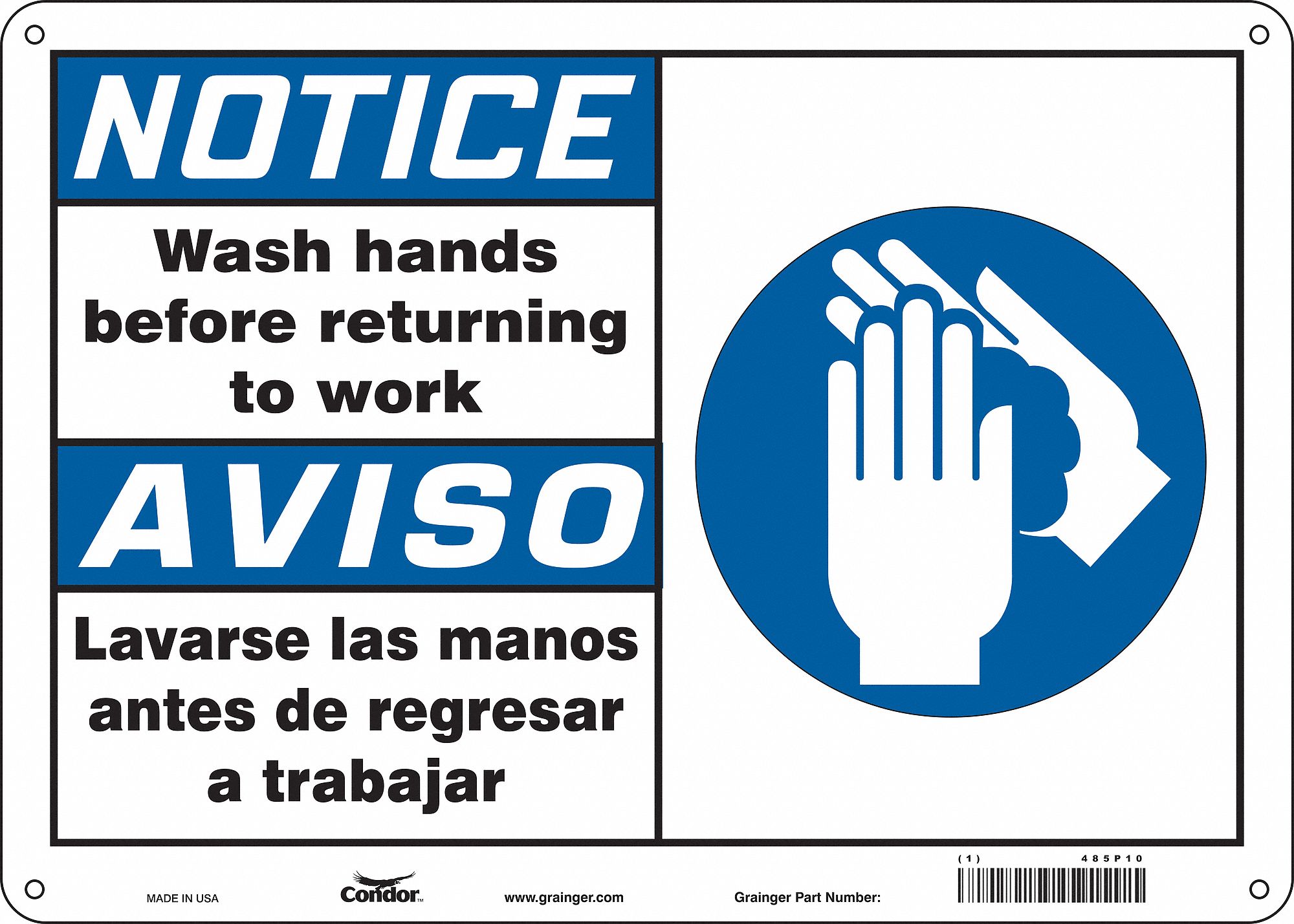 Safety Sign: Polyethylene, Mounting Holes Sign Mounting, 10 in x 14 in Nominal Sign Size, White