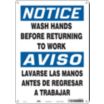 Notice/Aviso: Wash Hands Before Returning To Work/Lavarse Las Manos Antes De Regresar A Trabajar Signs
