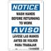 Notice/Aviso: Wash Hands Before Returning To Work/Lavese Las Manos Antes De Volver Para Trabajar Signs