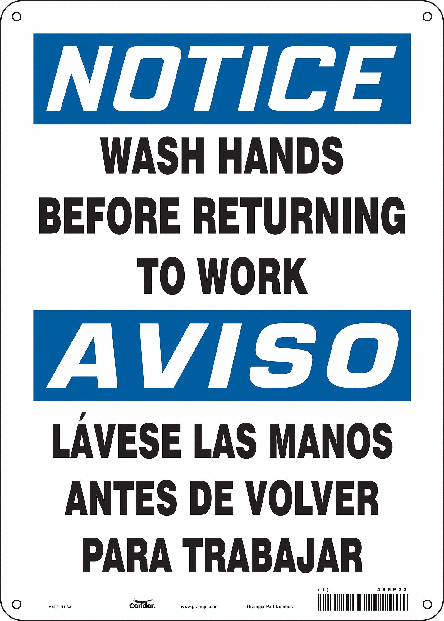 Safety Sign: Polyethylene, Mounting Holes Sign Mounting, 14 in x 10 in Nominal Sign Size, White