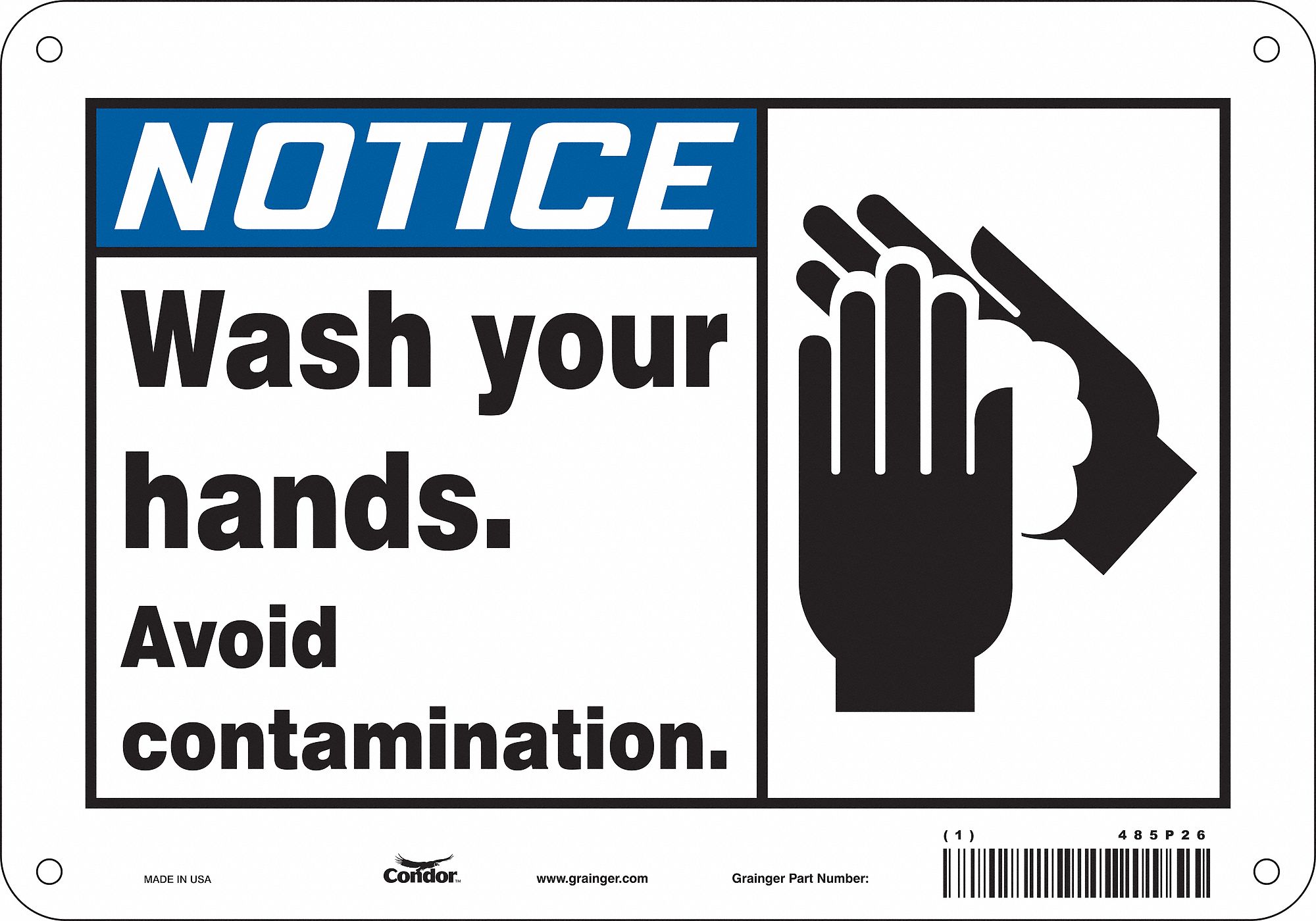 Safety Sign: Aluminum, Mounting Holes Sign Mounting, 7 in x 10 in Nominal Sign Size, 0.032 in Thick