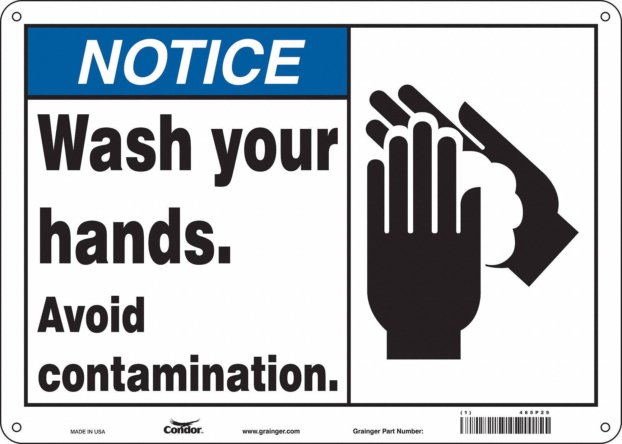 Safety Sign: Polyethylene, Mounting Holes Sign Mounting, 10 in x 14 in Nominal Sign Size, White