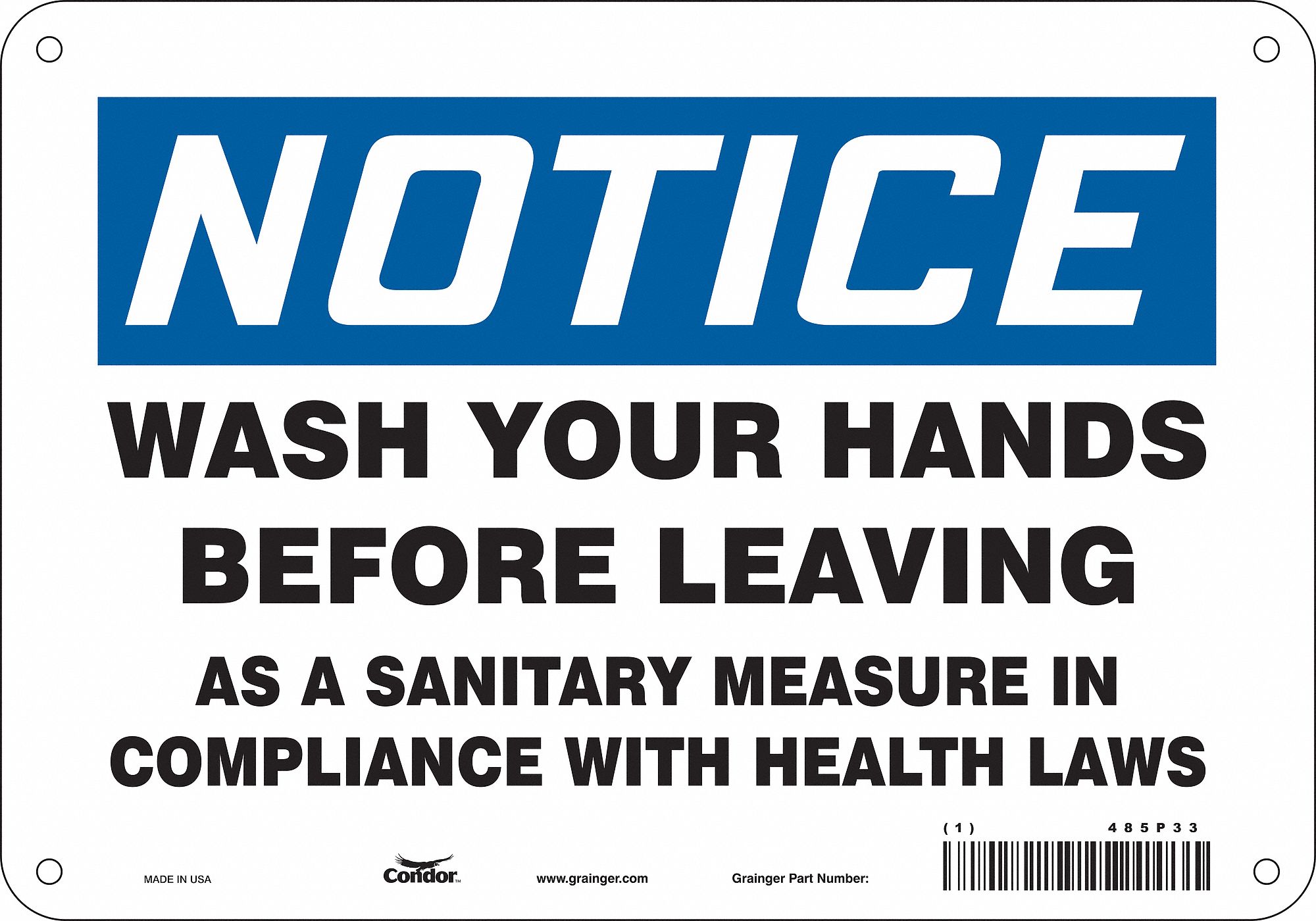 Safety Sign: Aluminum, Mounting Holes Sign Mounting, 7 in x 10 in Nominal Sign Size, 0.032 in Thick