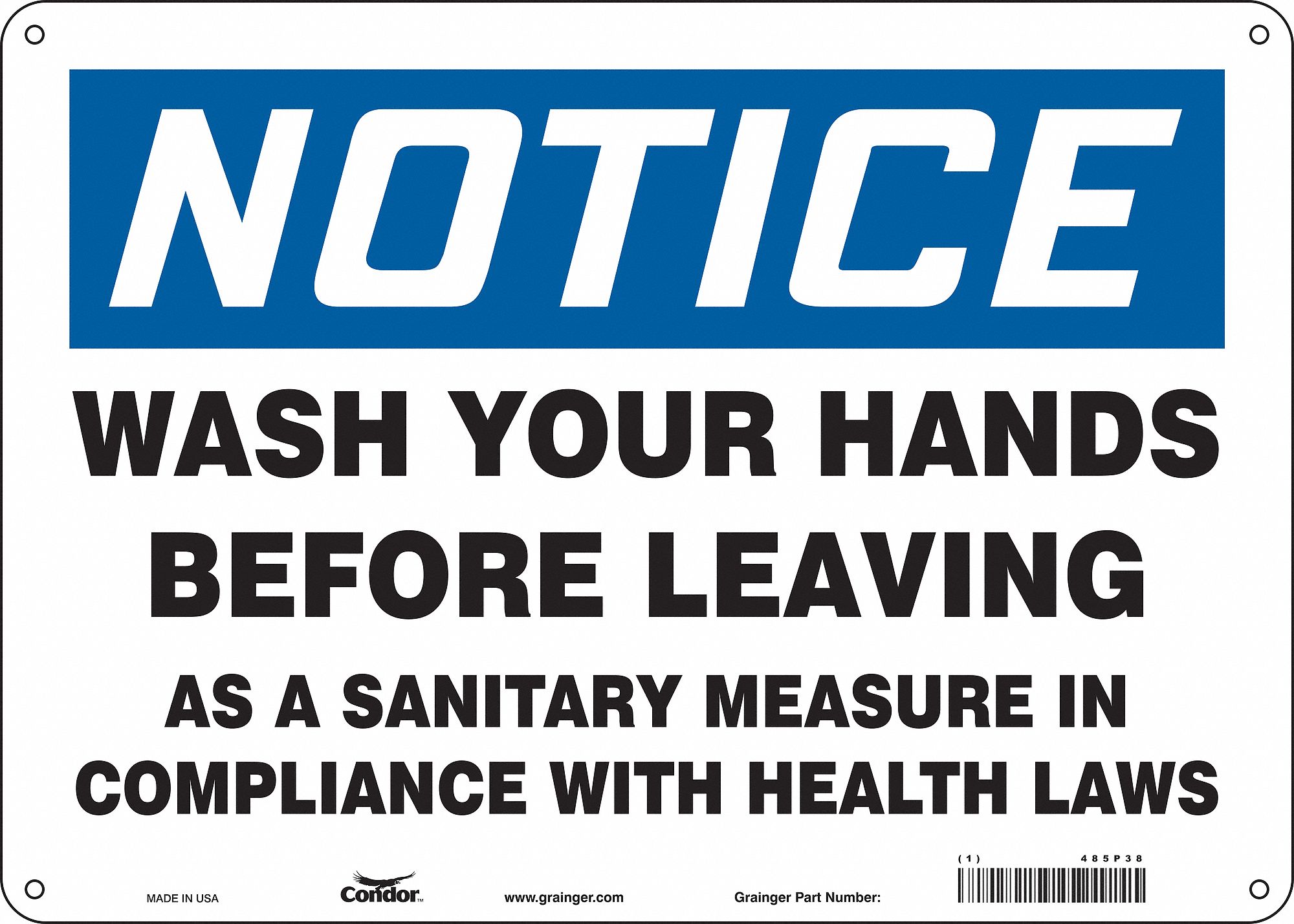Safety Sign: Polyethylene, Mounting Holes Sign Mounting, 10 in x 14 in Nominal Sign Size, White