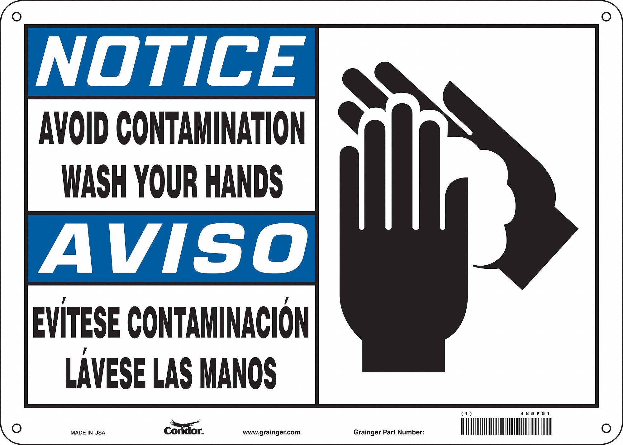 Safety Sign: Aluminum, Mounting Holes Sign Mounting, 10 in x 14 in Nominal Sign Size, 0.032 in Thick