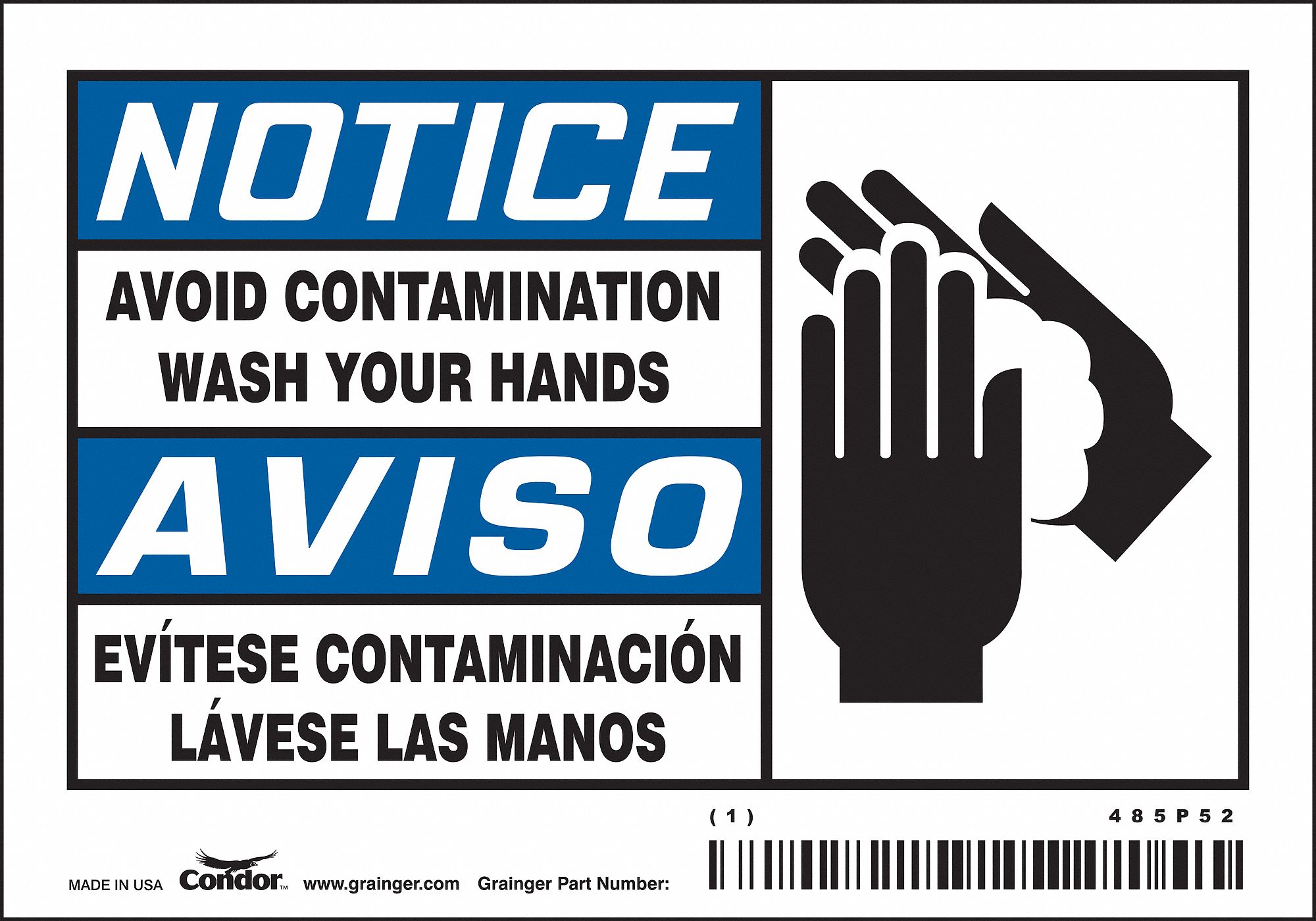 Safety Sign: Vinyl, Adhesive Sign Mounting, 3 1/2 in x 5 in Nominal Sign Size, 0.004 in Thick, 5 PK
