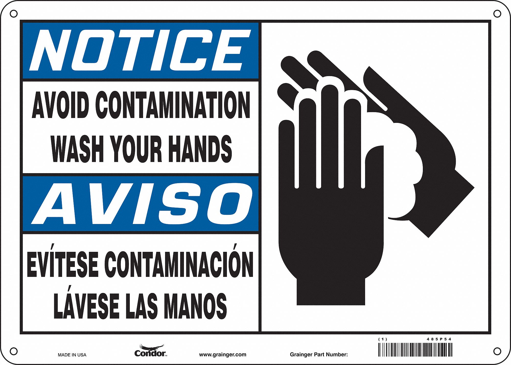 Safety Sign: Polyethylene, Mounting Holes Sign Mounting, 10 in x 14 in Nominal Sign Size, White
